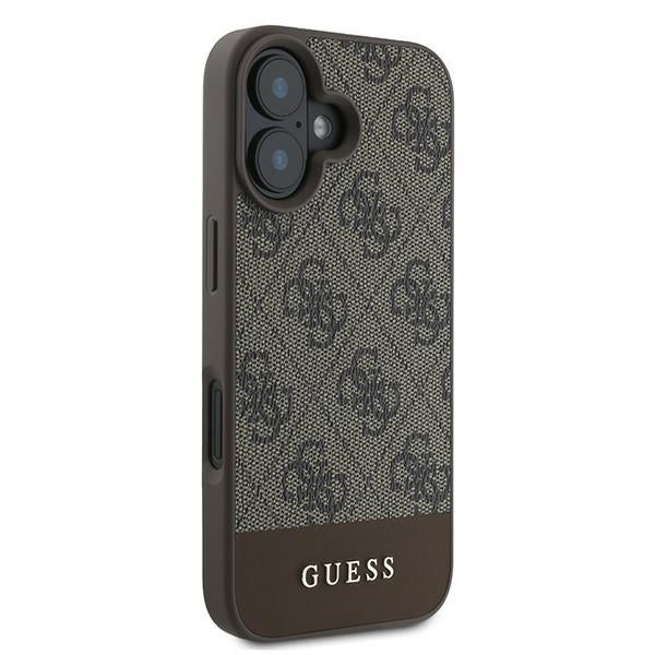 Guess iPhone 16 Plus - 4G Bottom Stripe - Θήκη με Επένδυση Συνθετικού Δέρματος - Brown - GUHCP16MG4GLBR