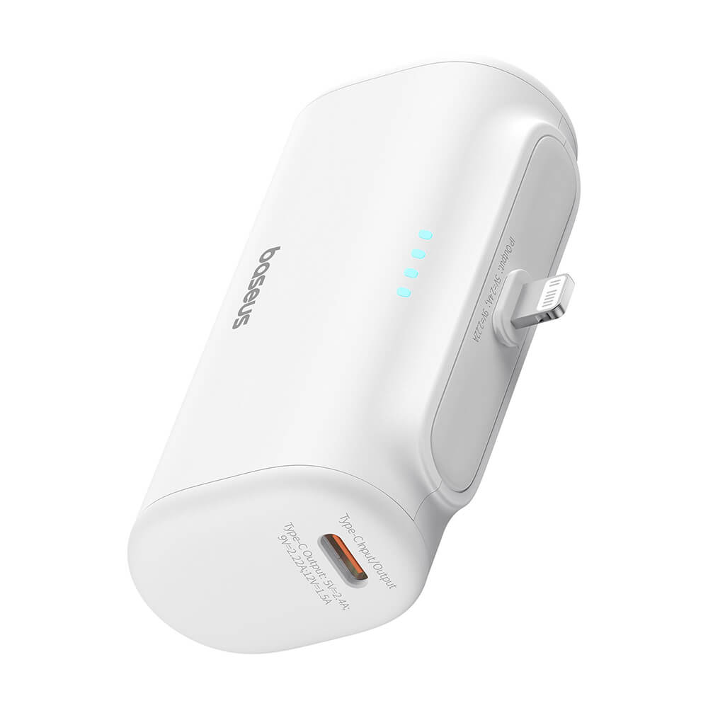 Baseus Compact Series Lightning - PowerBank 5000mAh 20W με Καλώδιο Type-C to Type-C - White - P10068307213-00
