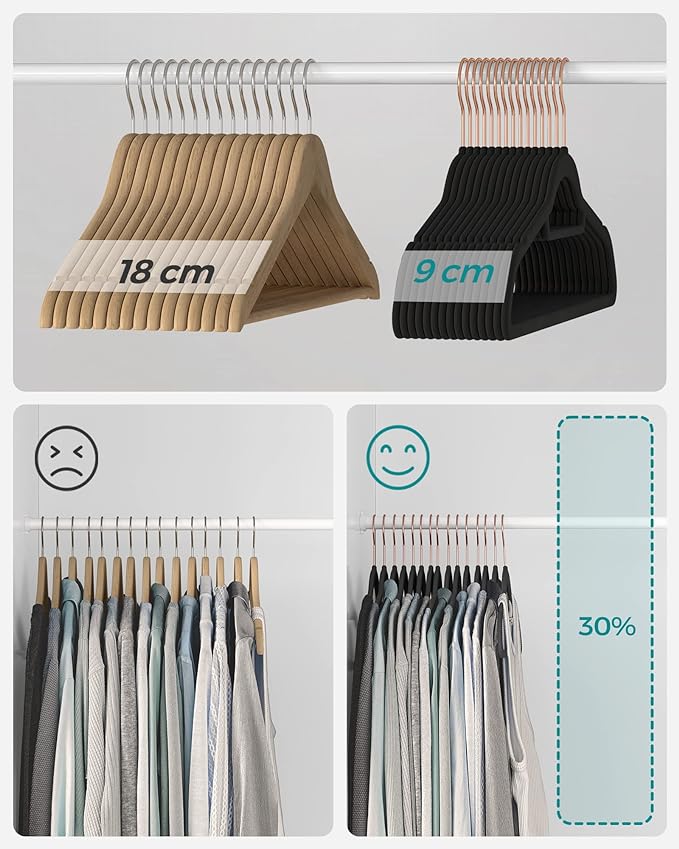 Songmics Σετ με 30 Βελούδινες Κρεμάστρες Ρούχων - Rose Gold / Black - CRF21BK30