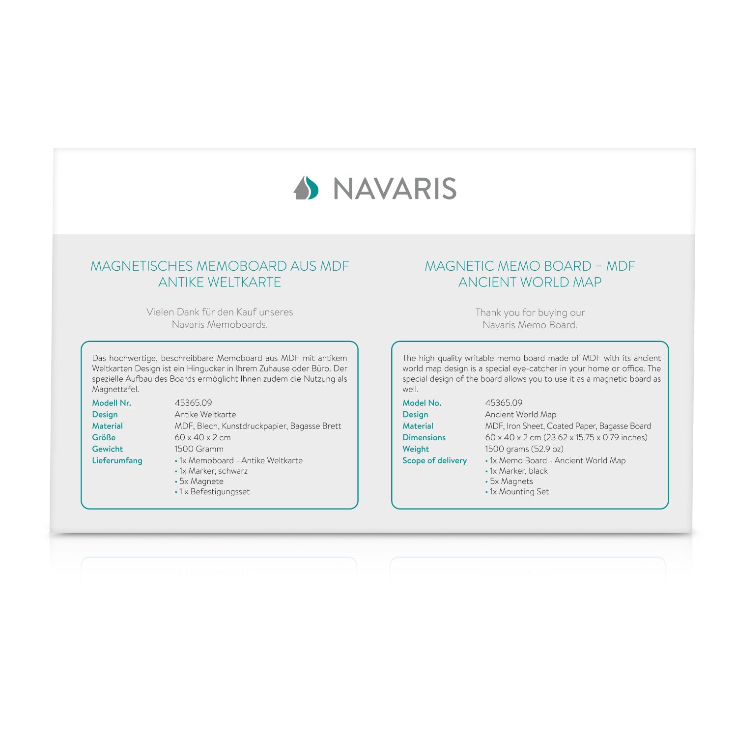 Navaris Μαγνητικός Πίνακας Ανακοινώσεων - 40 x 60 cm - Antique World Map - 45365.09