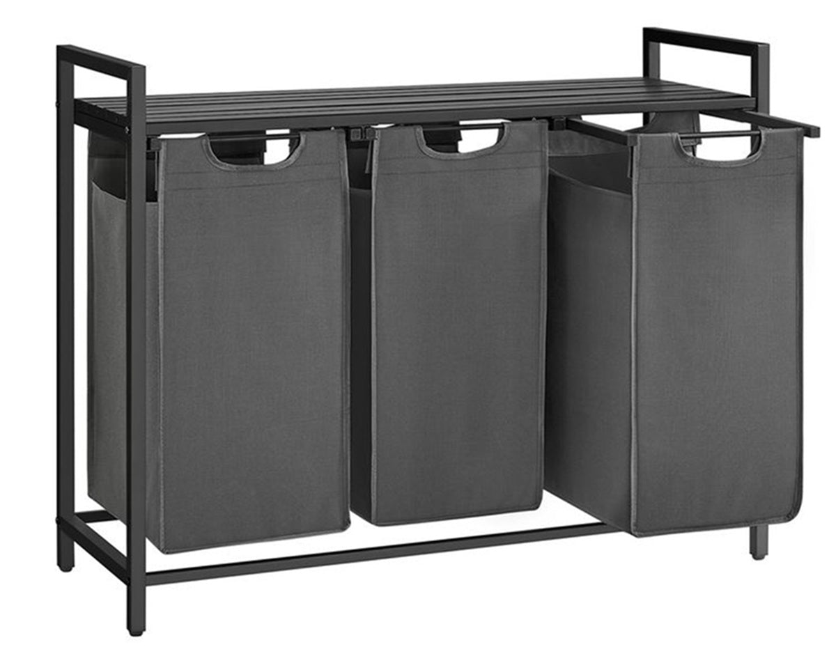 Vasagle Καλάθι Απλύτων με 3 Διαμερίσματα και Ράφι - 114L - Black / Grey - BLH301G01