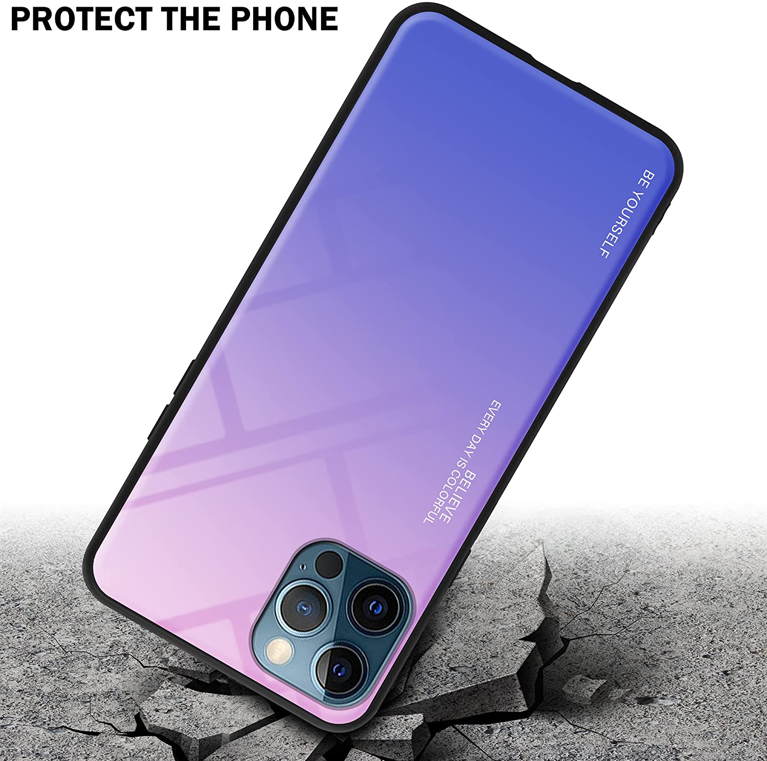 Cadorabo iPhone 12 Pro Max Θήκη με Πλαίσιο Σιλικόνης και Όψη Γυαλιού Tempered Glass - Pink / Blue