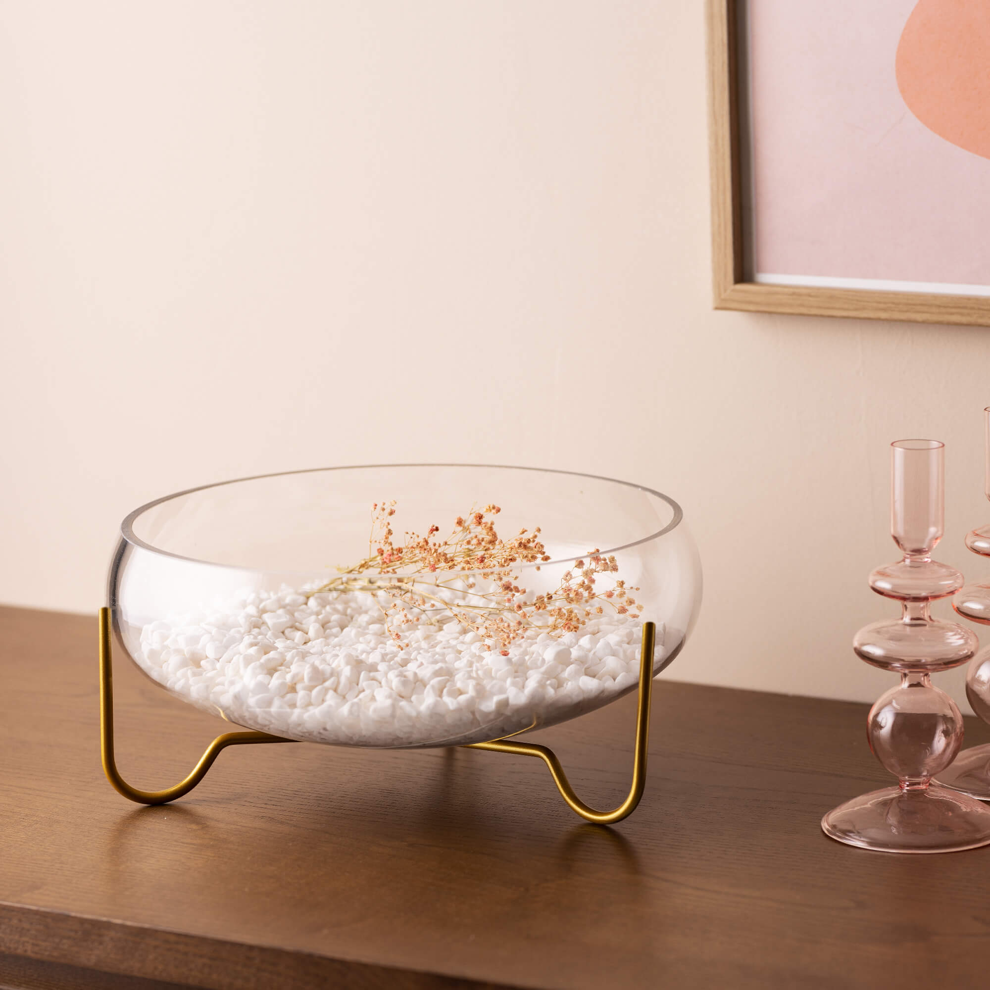 Navaris Γυάλινη Φρουτιέρα σε Stand - Gold - 60738.01.03