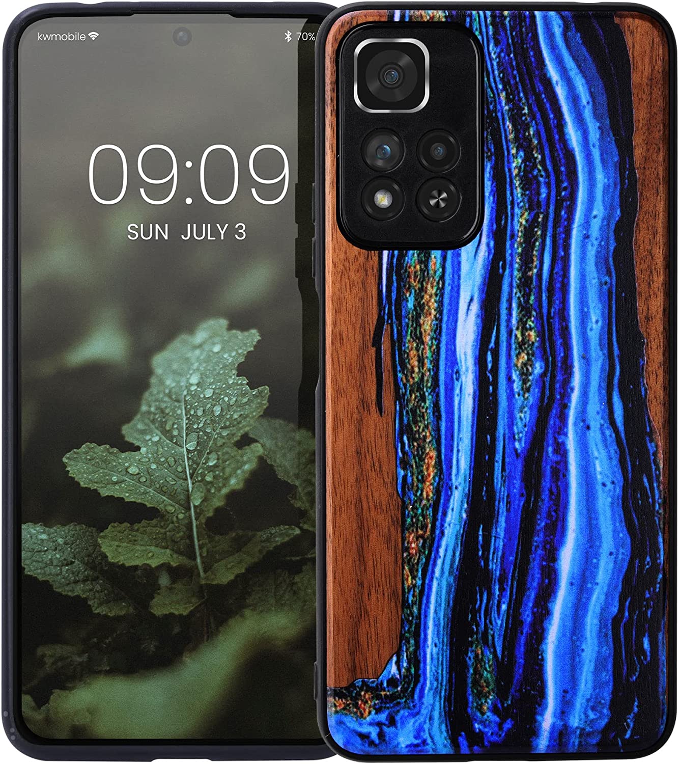 KW Xiaomi Redmi Note 11 Pro+ 5G Θήκη από Φυσικό Ξύλο - Design Watercolor Waves - Blue / Brown - 58100.09