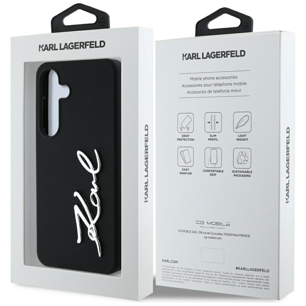 Karl Lagerfeld Samsung Galaxy S25 - Silicone Metal Signature Logo - Σκληρή Θήκη Σιλικόνης - Black - KLHCS25SSCMSMVK