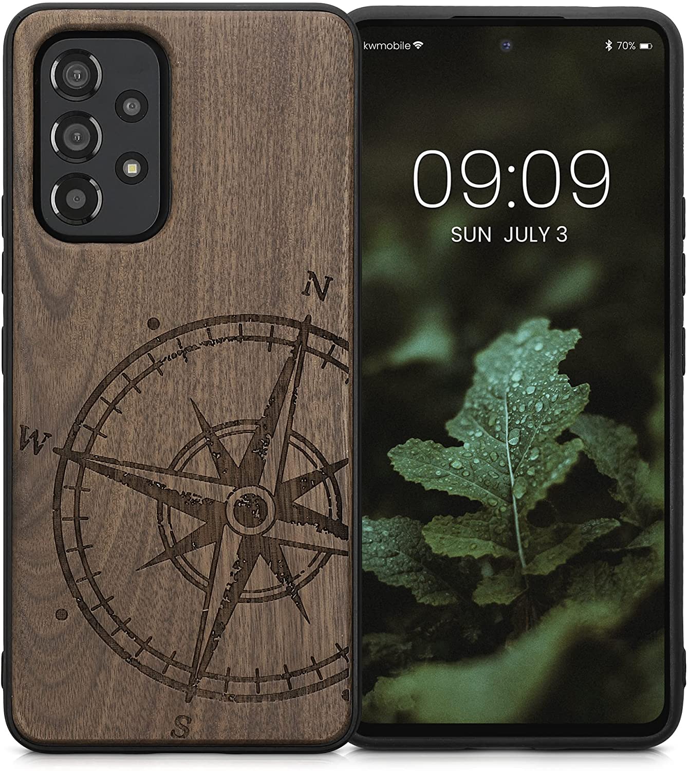 KW Samsung Galaxy A53 5G Θήκη από Φυσικό Ξύλο - Design Navigational Compass - Dark Brown - 58317.02
