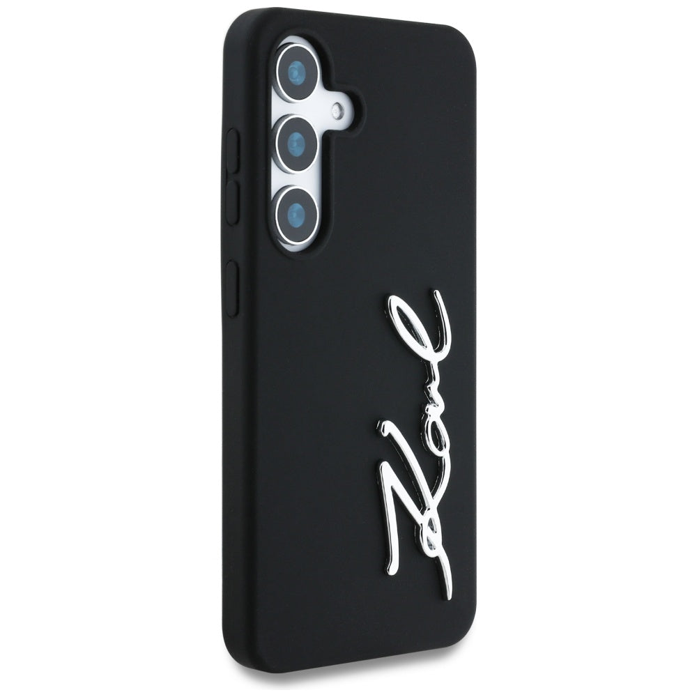 Karl Lagerfeld Samsung Galaxy S25 - Silicone Metal Signature Logo - Σκληρή Θήκη Σιλικόνης - Black - KLHCS25SSCMSMVK
