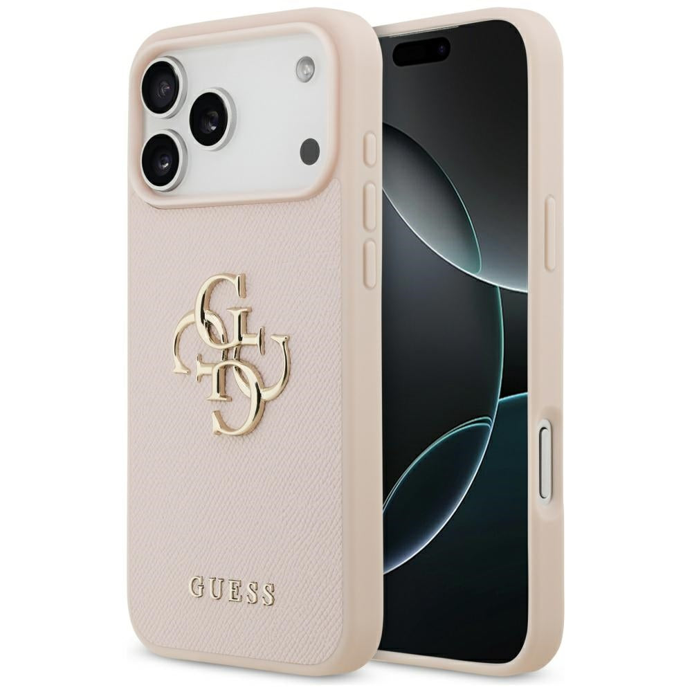 Guess iPhone 17 Pro Max - Grained Big 4G and Classic Logo - Σκληρή Θήκη με Επένδυση από Οικολογικό Δέρμα - Pink - GUHCP17XPGT4MBP