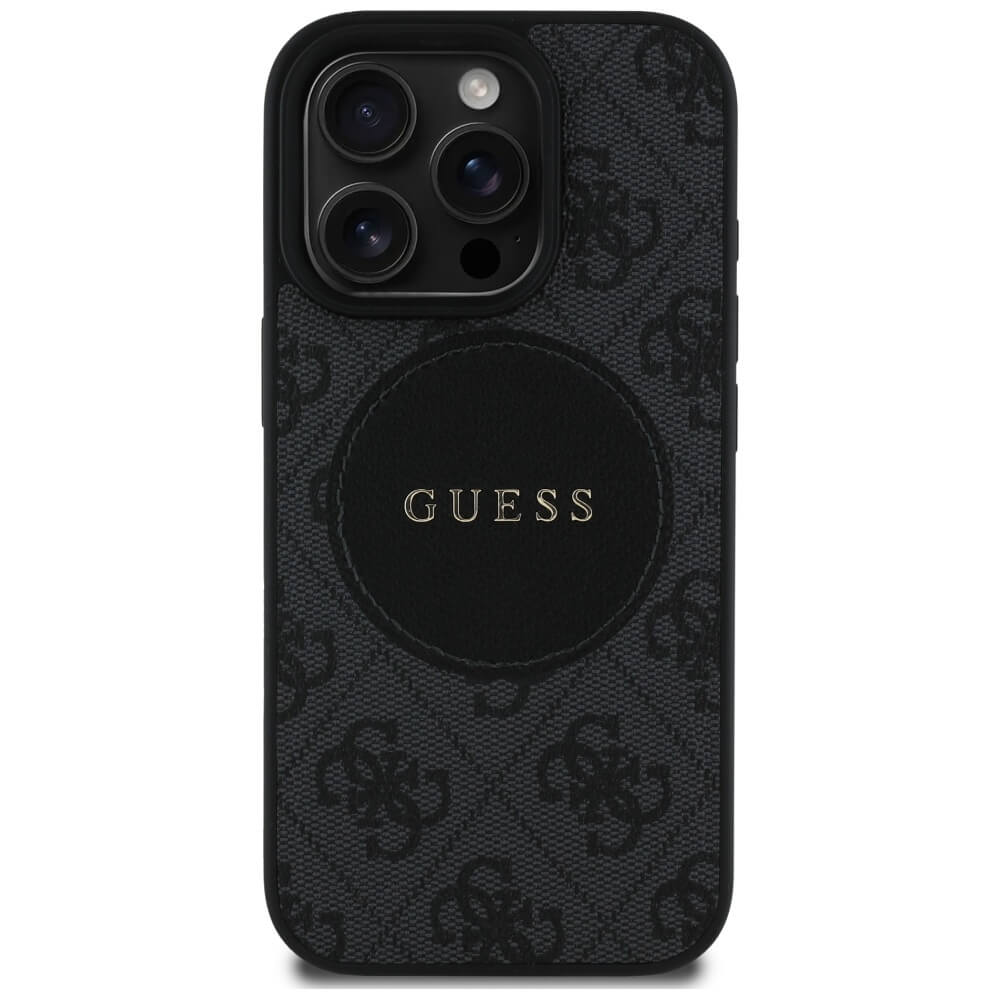 Guess iPhone 16 Pro - 4G Circle Classic Logo - MagSafe Θήκη με Επένδυση Συνθετικού Δέρματος - Black - GUHMP16LP4PGRSGK