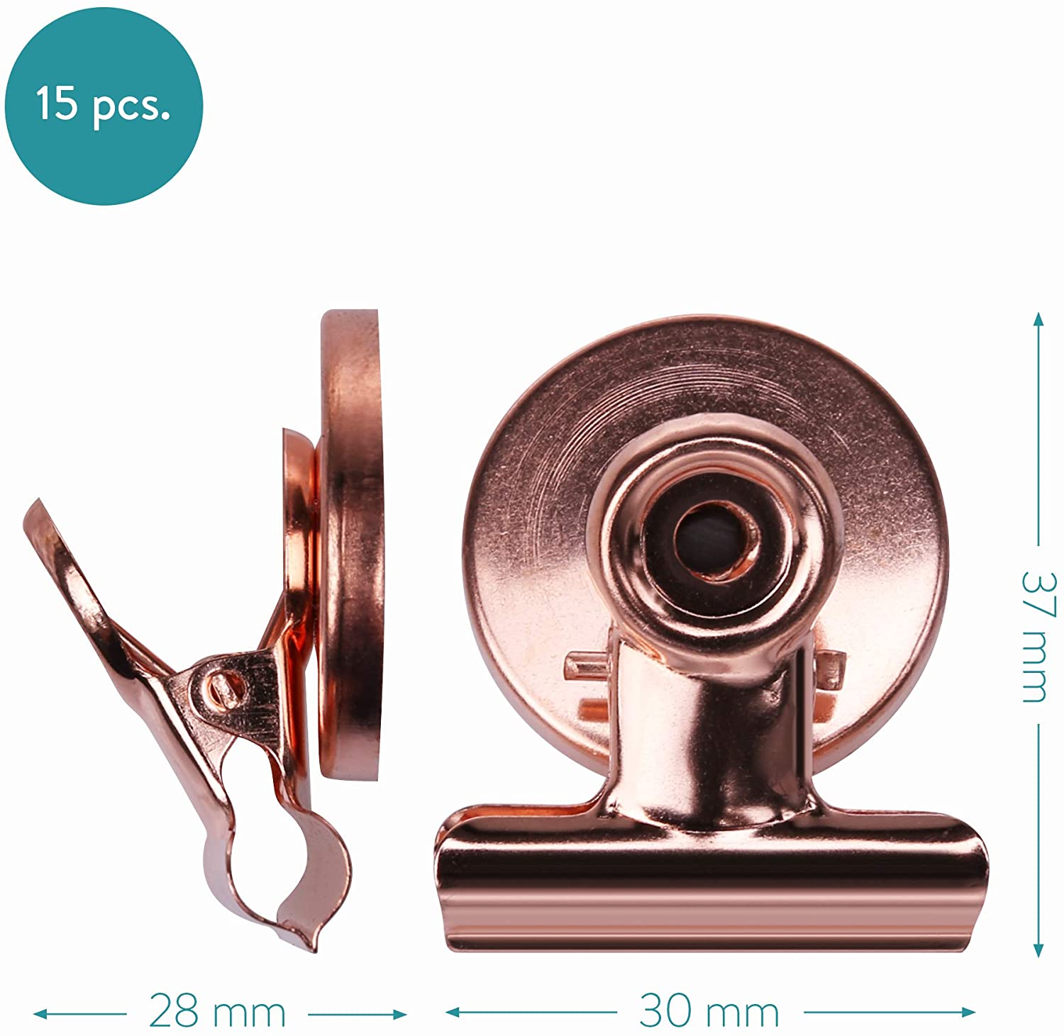 Navaris Μαγνητάκια για το Ψυγείο και για Πίνακα με Κλιπ - Σετ 15 τεμαχίων - Bronze - 48475.81.15