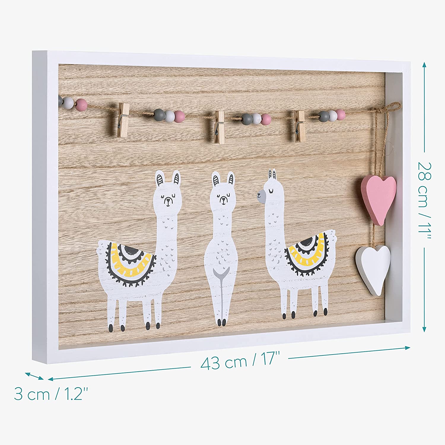 Navaris Ξύλινο Κάδρο Φωτογραφιών με 3 Μανταλάκια - Design Alpaca - 43 x 28 cm - 54193.01