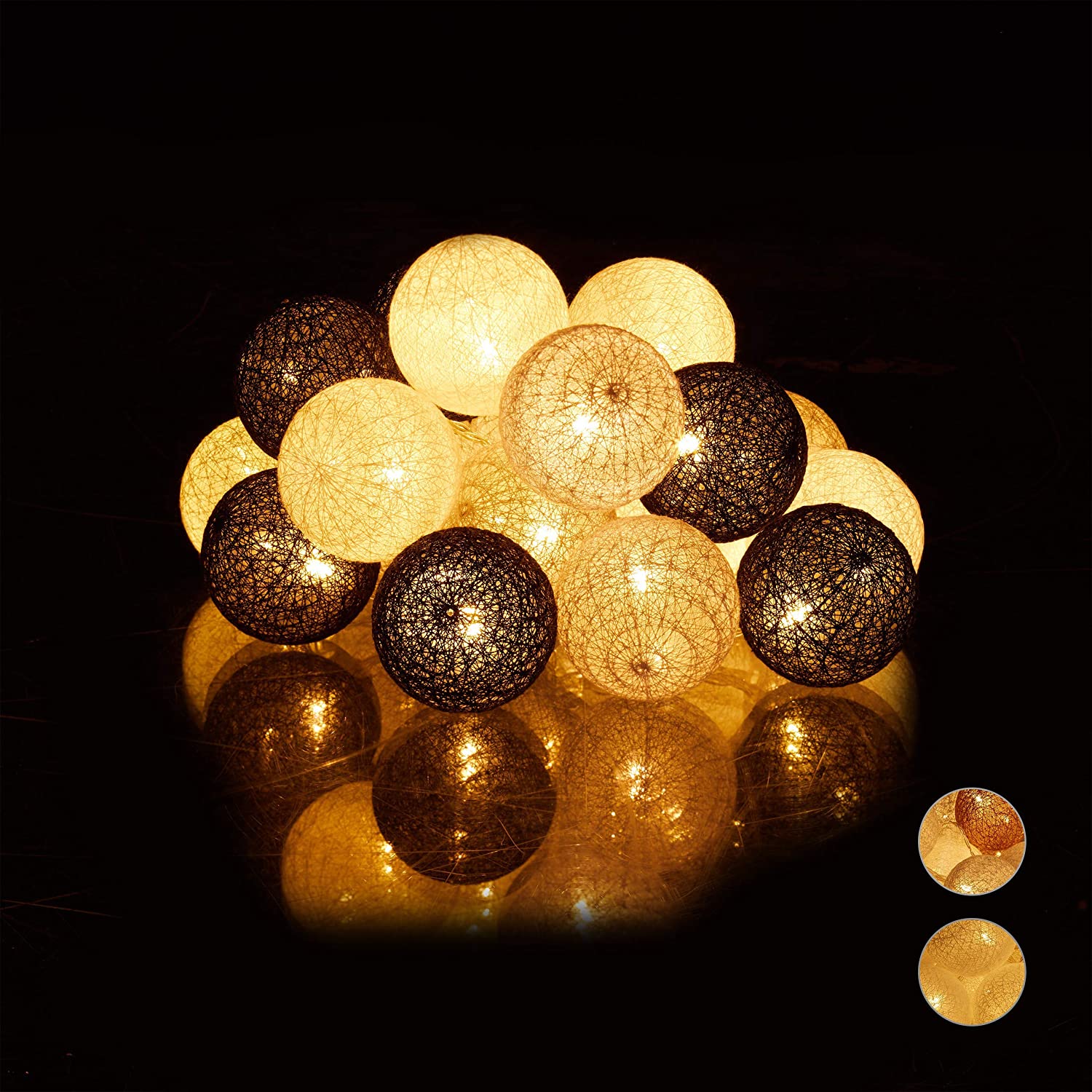 Relaxdays Σετ με 20 Φωτάκια-Μπάλες με Φωτισμό LED - White / Gray / Black - 4052025942878