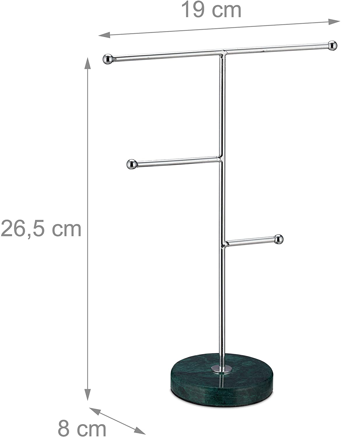 Relaxdays Μεταλλικό Stand Κοσμημάτων με Μαρμάρινη Βάση - Green / Silver - 4052025330170