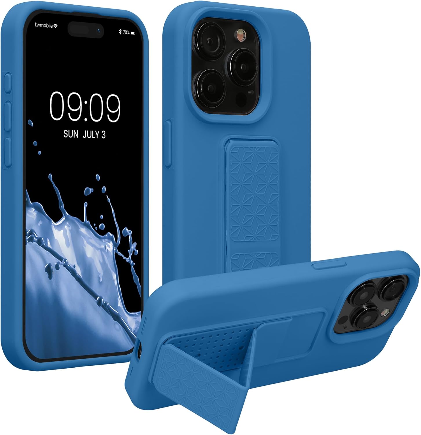 KW iPhone 15 Pro Θήκη Σιλικόνης TPU με Finger Holder - Caribbean Blue
