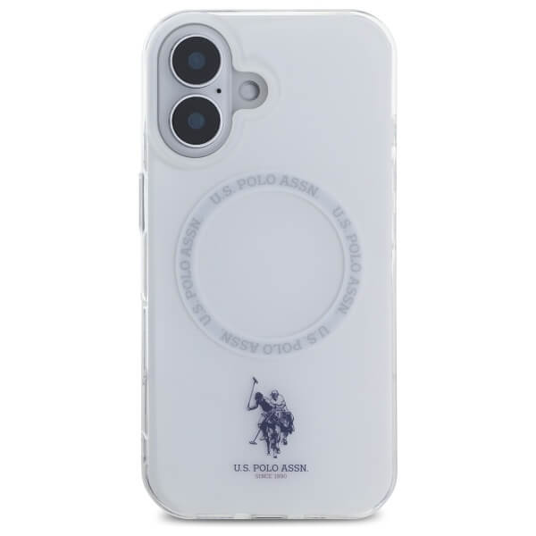 US Polo iPhone 16 - IML Ring - MagSafe Σκληρή Θήκη με Πλαίσιο Σιλικόνης - White - USHMP16SHOCLDPW