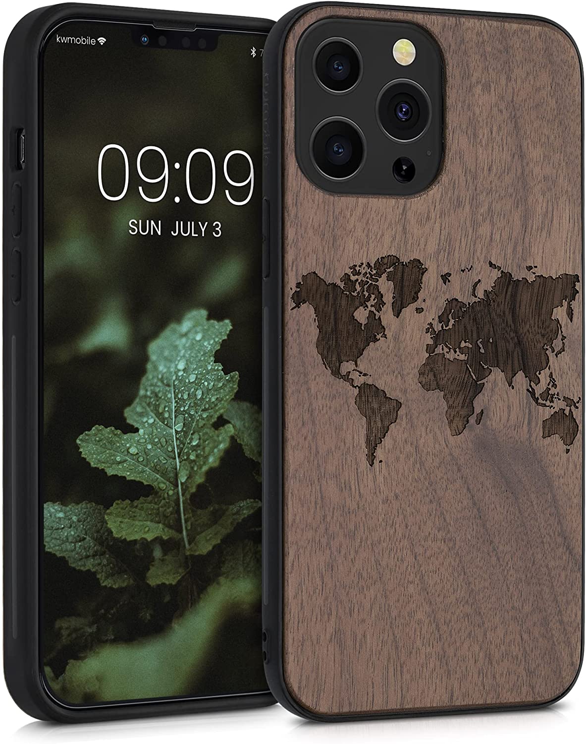 KW iPhone 13 Pro Max Θήκη από Φυσικό Ξύλο Design Travel Outline - Dark Brown - 55980.03