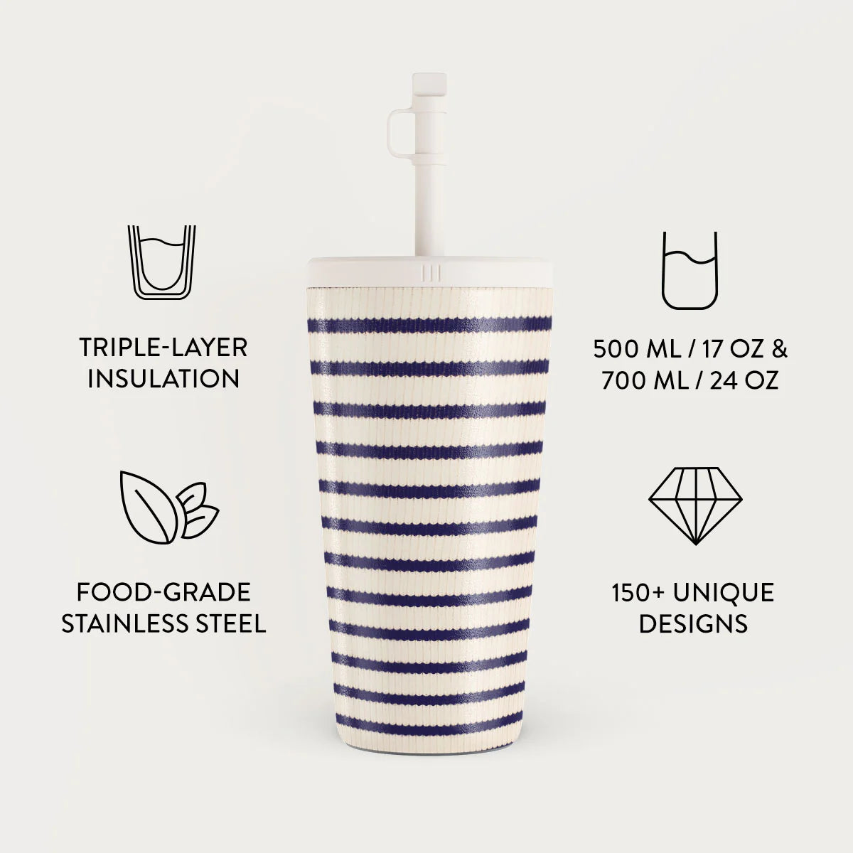 Burga Κούπα θερμός από Ανοξείδωτο Ατσάλι με καλαμάκι - 500ml - Old Money