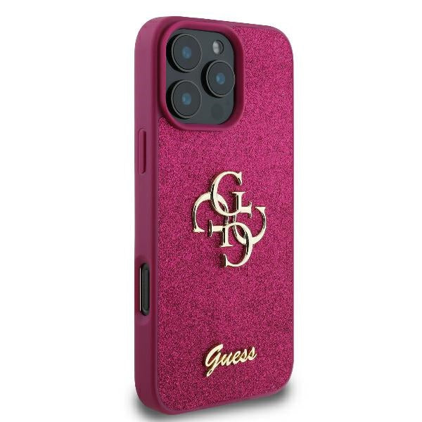Guess iPhone 16 Pro Max - Fixed Glitter Big 4G - Σκληρή Θήκη με Πλαίσιο Σιλικόνης - Purple - GUHCP16XHG4SGU