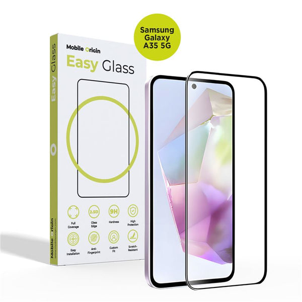 Mobile Origin Samsung Galaxy A35 5G EasyGlass Case Friendly 9H Full Screen Full Glue Tempered Glass Αντιχαρακτικό Γυαλί Οθόνης - Black - likebrands.gr