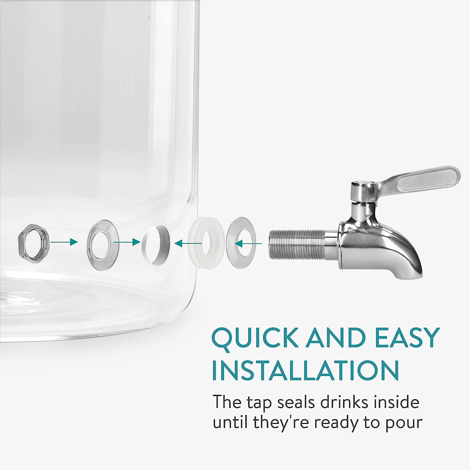 Navaris Γυάλινος Διανεμητής Ποτού με Ξύλινη Βάση και Δερμάτινη Λαβή - 5.6L - Light Brown - 60333.01