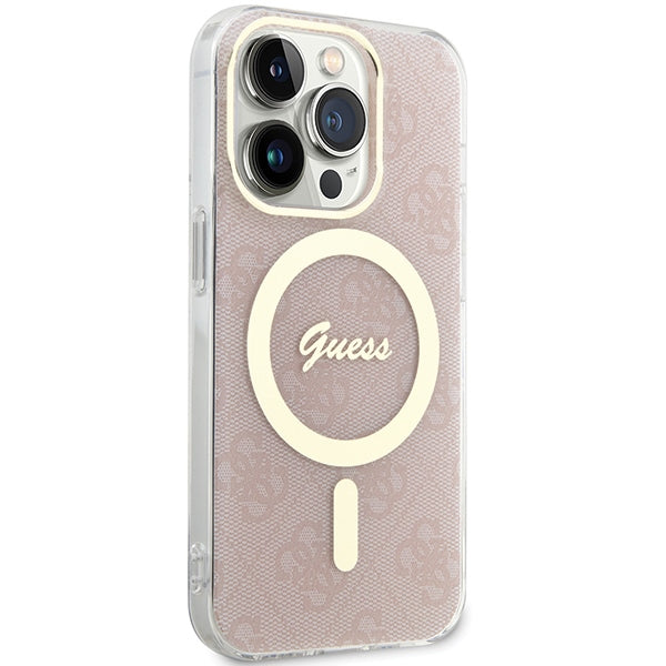 Guess iPhone 15 Pro Max IML 4G MagSafe Σκληρή Θήκη με Πλαίσιο Σιλικόνης και MagSafe - Pink - GUHMP15XH4STP