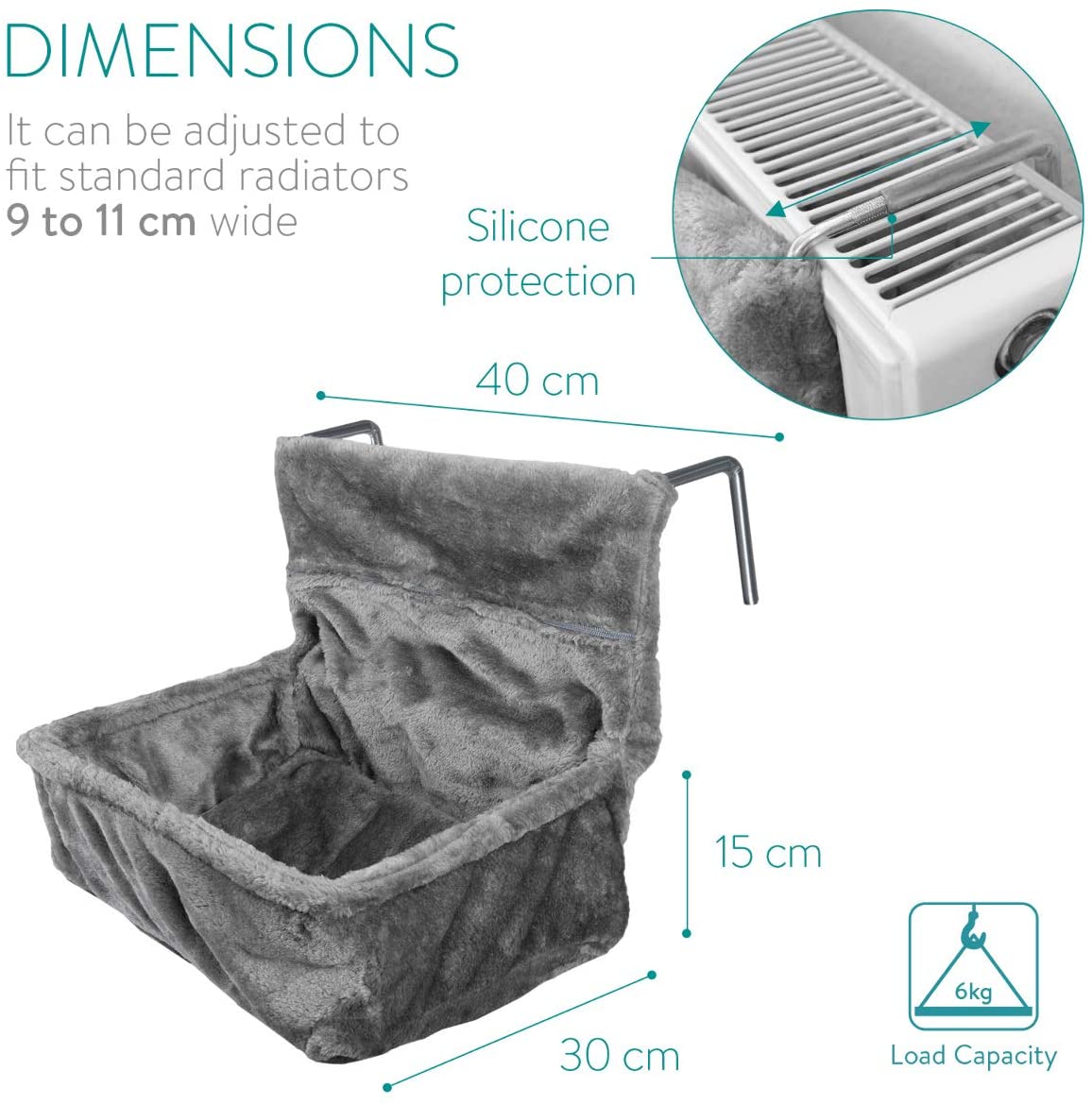 Navaris Γούνινη Αιώρα Καλοριφέρ για Γάτες - 40 x 30 x 15 cm - Grey - 48615.22