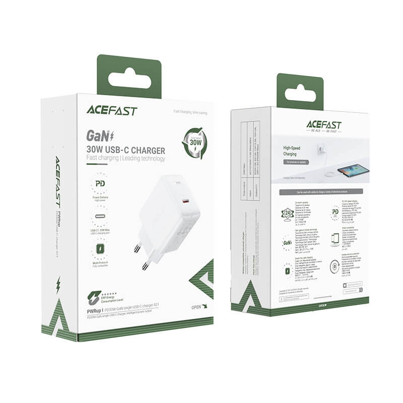 Acefast A21 Οικιακός Φορτιστής Γρήγορης Φόρτισης Type-C 30W - White
