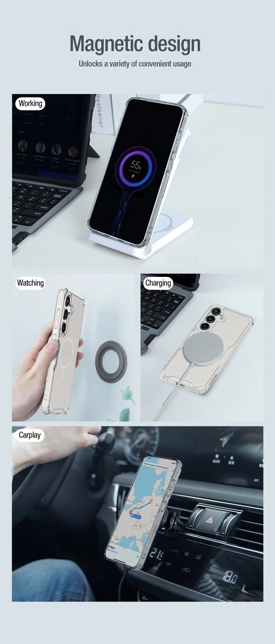 Nillkin Samsung Galaxy S24+ Nature Pro Magnetic - Σκληρή Θήκη με Πλαίσιο Σιλικόνης και MagSafe - Διάφανη / White