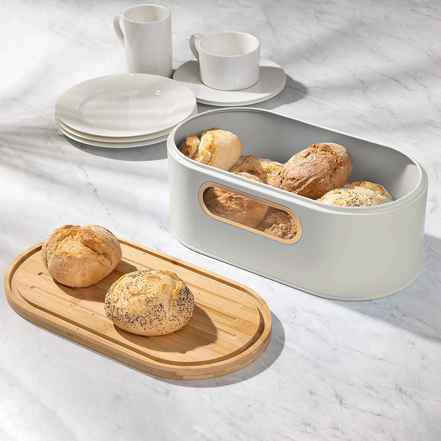 Navaris Bread Bin with Bamboo Lid Δοχείο Αποθήκευσης Ψωμιού με Καπάκι από Μπαμπού - Taupe / Bamboo - 50595.03