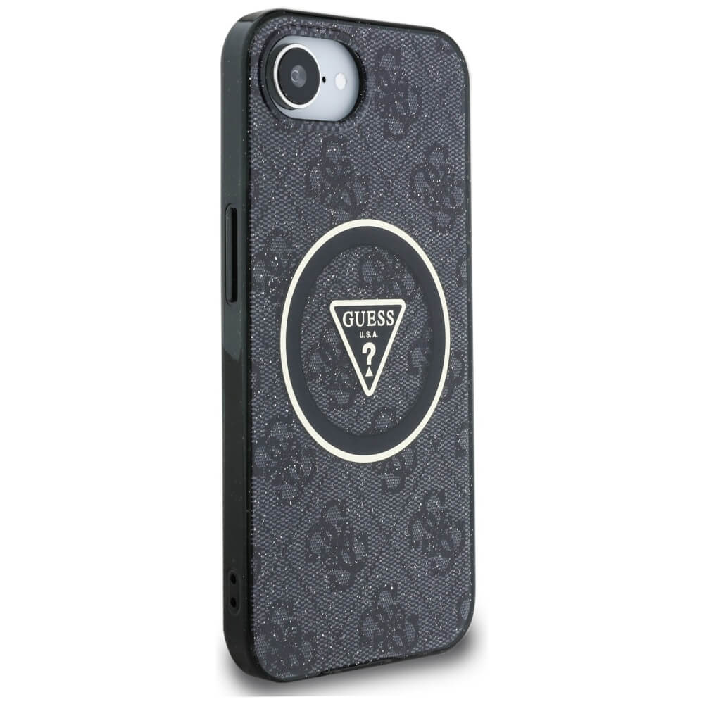 Guess iPhone 16e - IML Metal Glitter 4G Circle Triangle MagSafe - Σκληρή Θήκη με Πλαίσιο Σιλικόνης και MagSafe - Black - GUHMPSE4HG4PRTGK