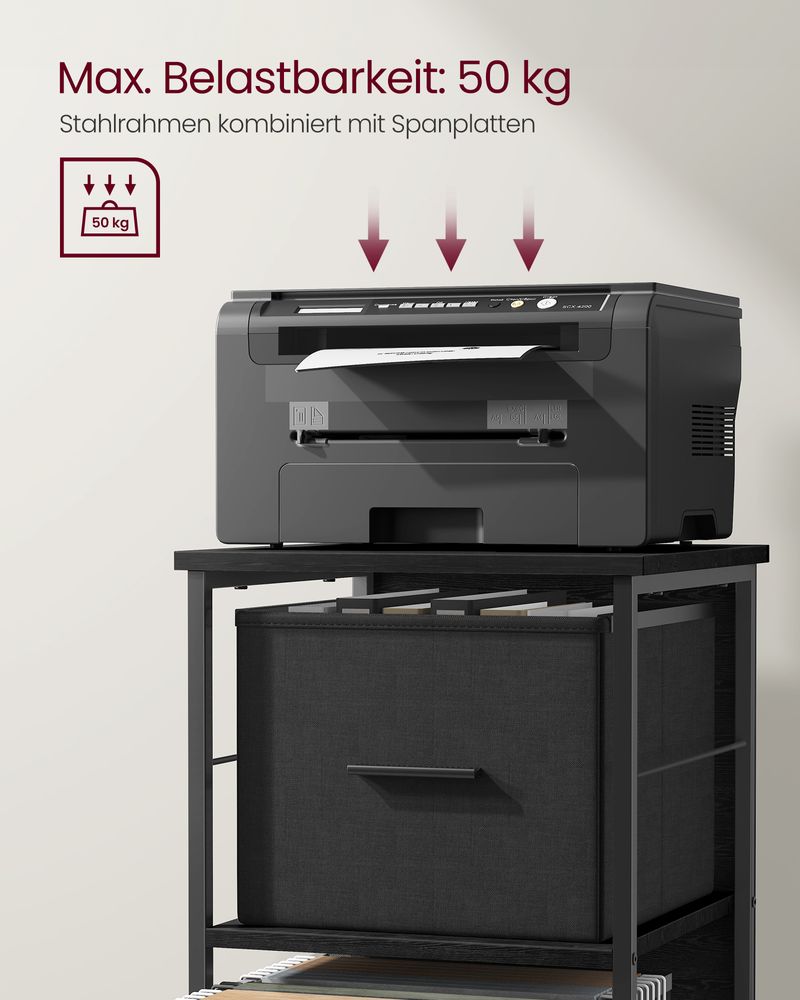 Vasagle Τροχήλατη Βάση Εκτυπωτή / Αρχειοθήκη με 2 Συρτάρια με Χωρητικότητα Εγγράφων A4 - 37.5 x 38.5 x 68.7 cm - Ebony Black / Ink Black - OFC056B56