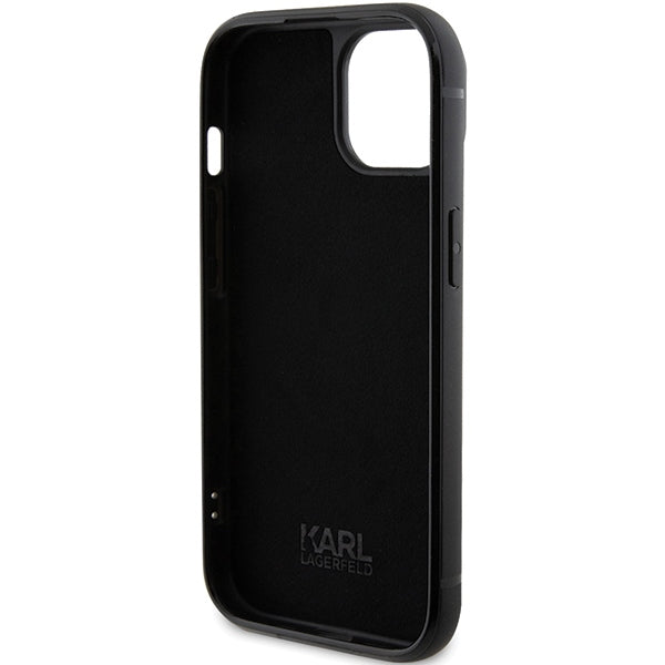 Karl Lagerfeld iPhone 15 - Rhinestone Logo Metal Plate Σκληρή Θήκη με Πλαίσιο Σιλικόνης - Black - KLHCP15SHDSPLK