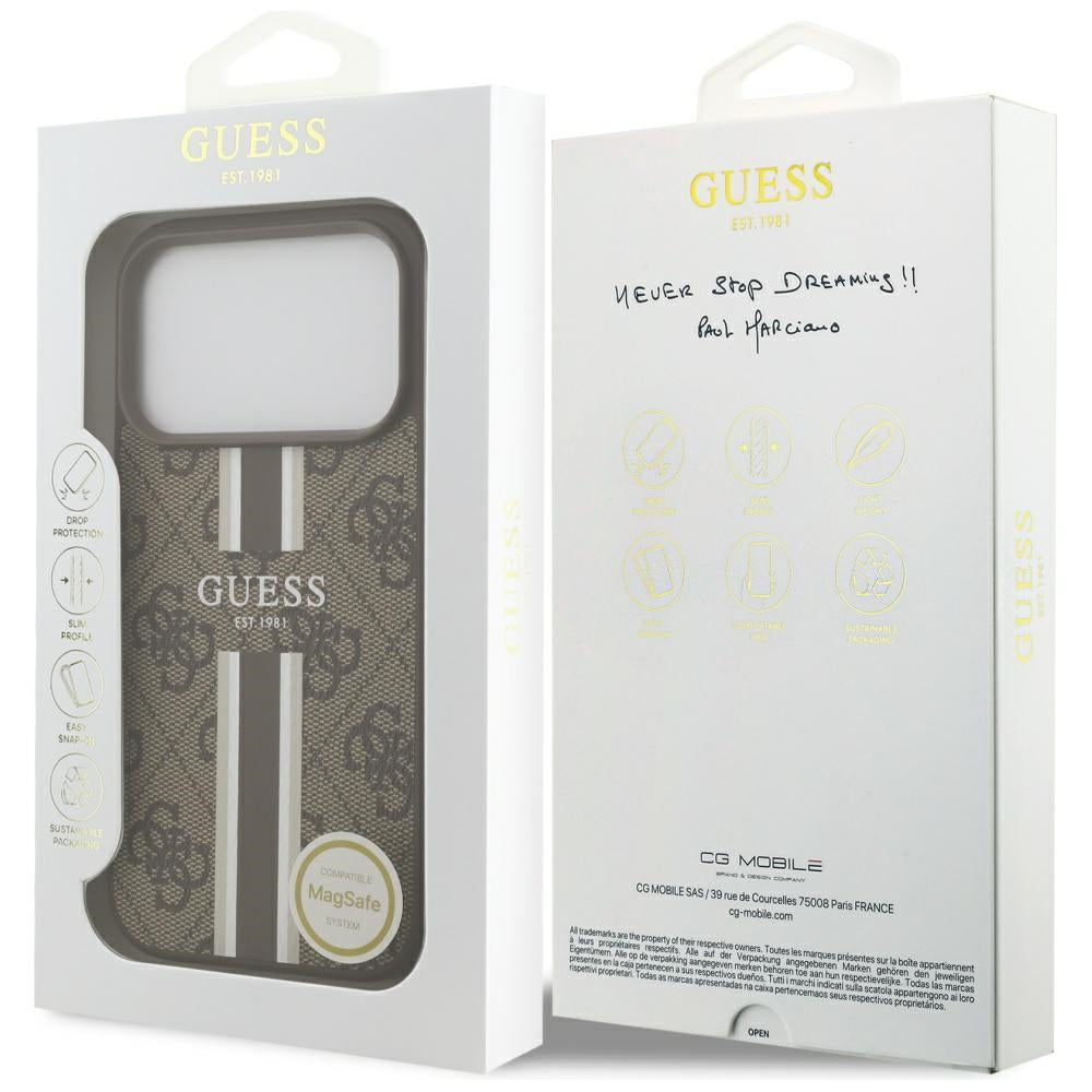 Guess iPhone 17 Pro - 4G Printed Stripes MagSafe - Θήκη με Επένδυση Συνθετικού Δέρματος - Brown - GUHMP17LP4RPSW