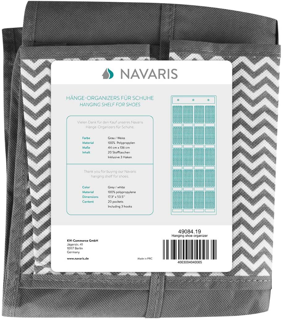 Navaris Κρεμάστρα Organizer Για Παπούτσια, Σύστημα Οργάνωσης Με 20 Θήκες - Grey - 49084.19
