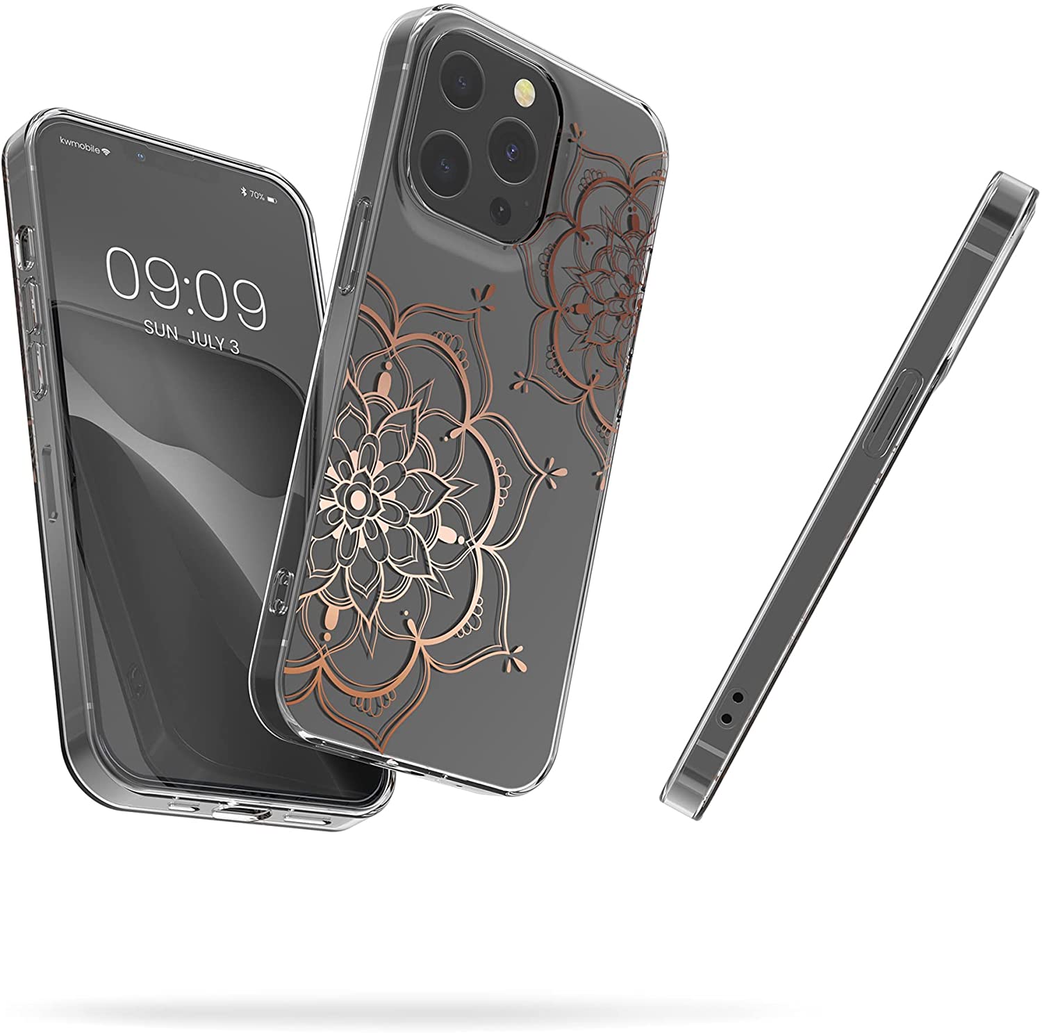 KW iPhone 13 Pro Θήκη Σιλικόνης TPU Design Flowers Twins - Διάφανη / Rose Gold - 57144.03