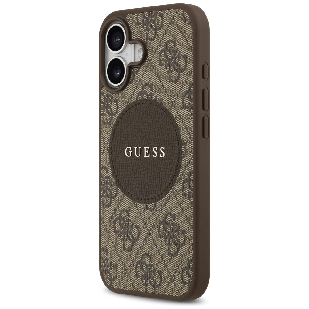 Guess iPhone 17 - 4G Circle Classic Logo MagSafe - Θήκη με Επένδυση Συνθετικού Δέρματος - Brown - GUHMP17SP4PGRSGW