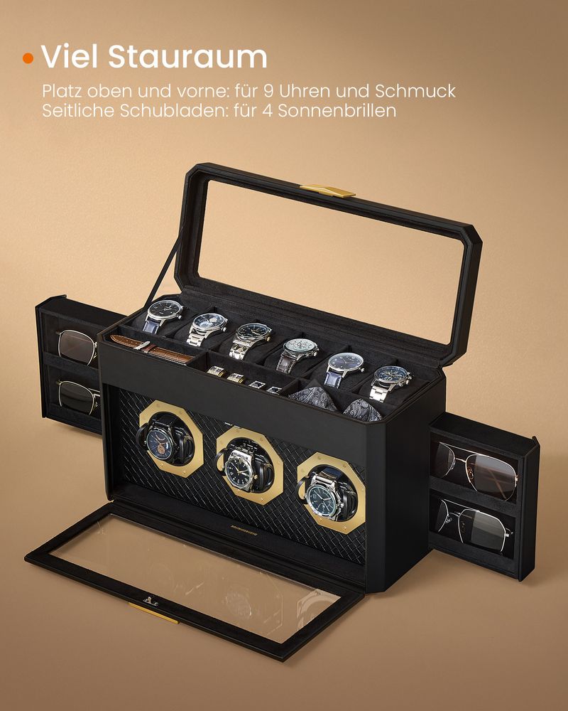 Songmics Κουτί Αποθήκευσης για 9 Ρολόγια και Κοσμήματα - Ink Black - JWB026B01