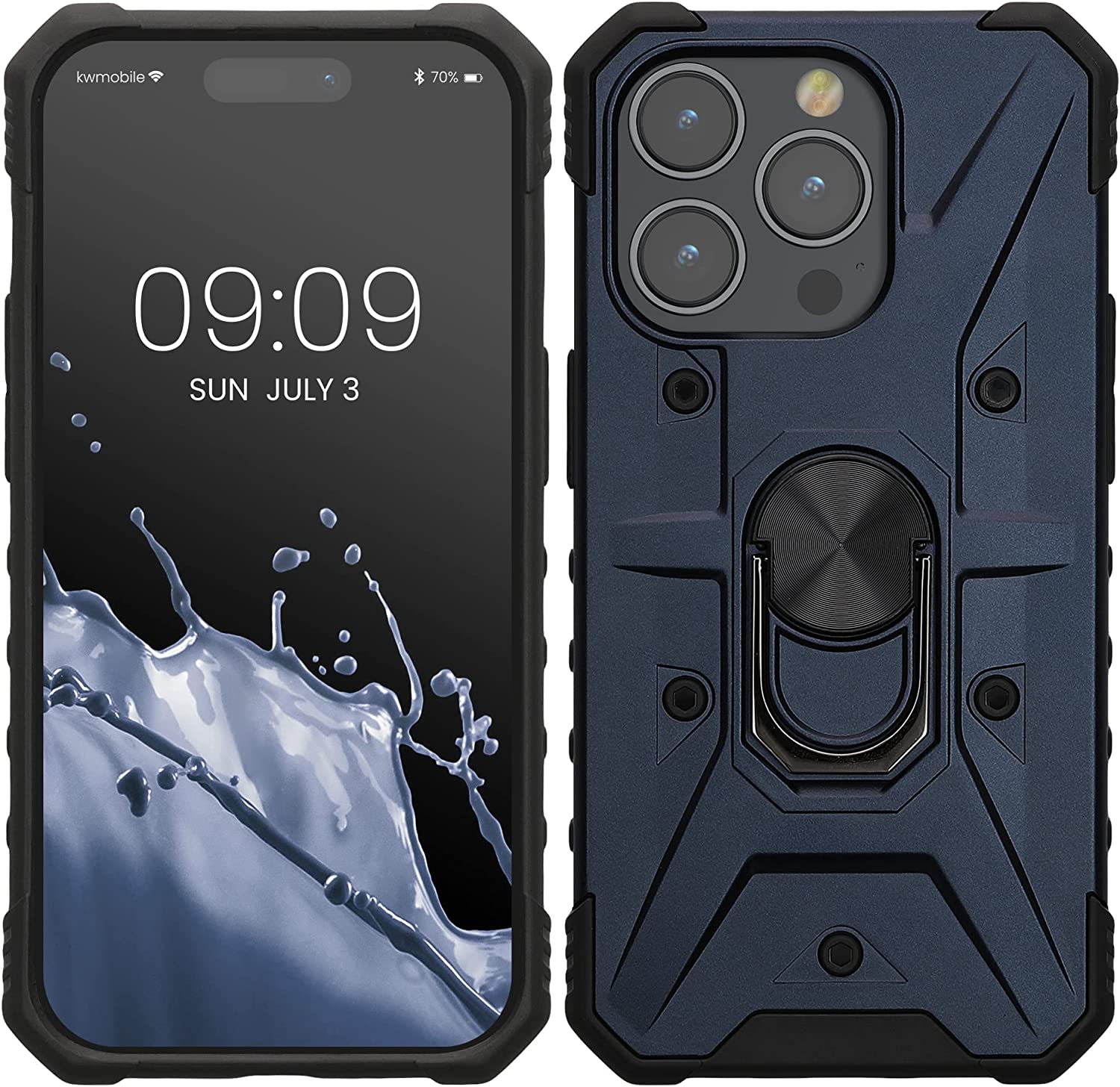 KW iPhone 14 Pro Hybrid Σκληρή Θήκη με Πλαίσιο Σιλικόνης TPU και Δαχτυλίδι Συγκράτησης - Dark Blue / Black - 60635.17