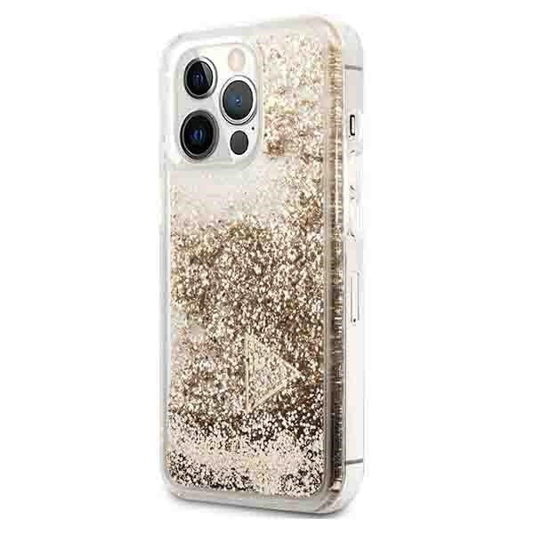 Guess iPhone 14 Pro - Glitter Charms Σκληρή Θήκη με Πλαίσιο Σιλικόνης - Gold - GUOHCP14LGLHFLGO