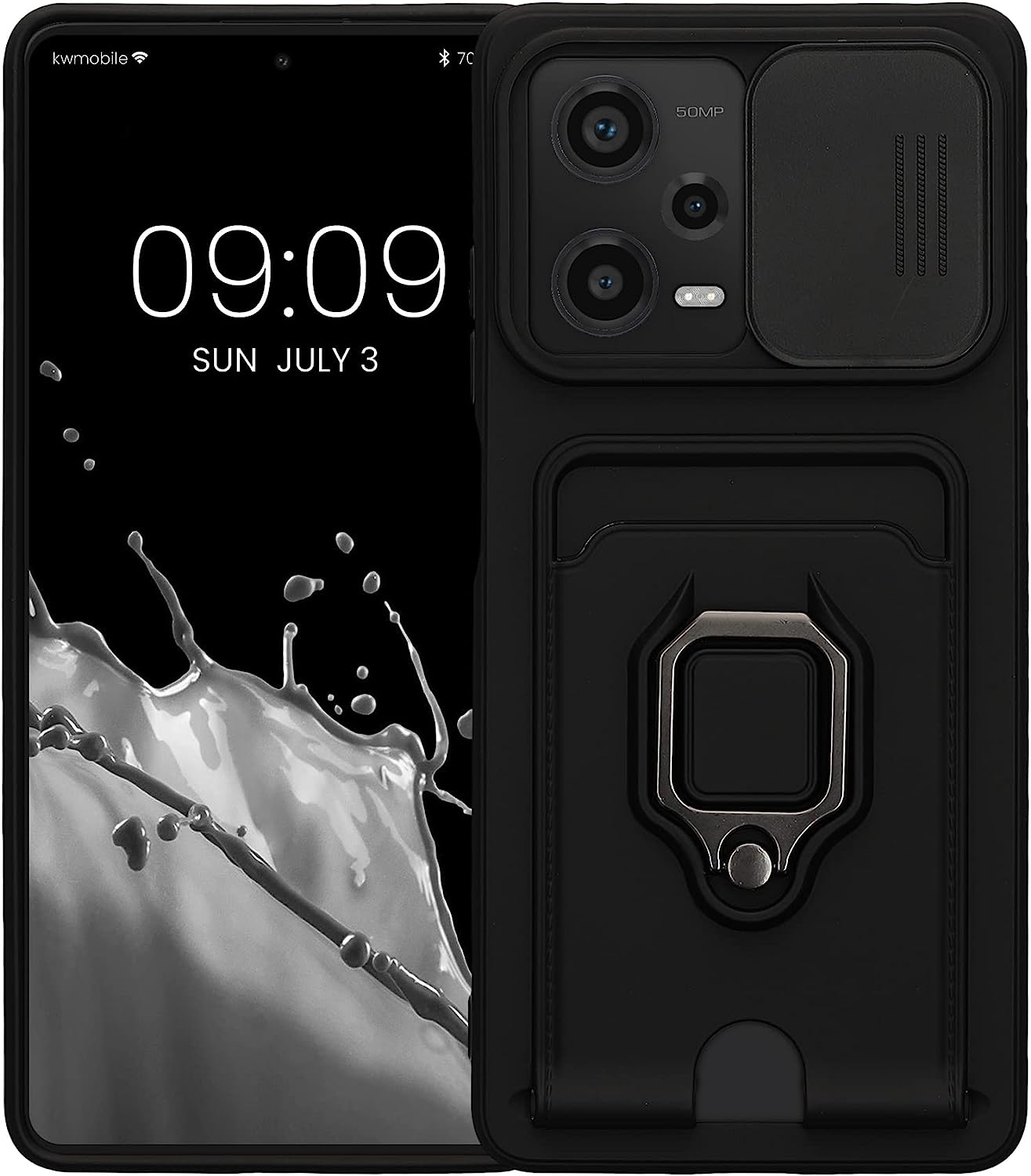 KW Xiaomi Redmi Note 12 Pro Θήκη Σιλικόνης με Κάλυμμα για την Κάμερα και Δαχτυλίδι Συγκράτησης - Black - 61183.01