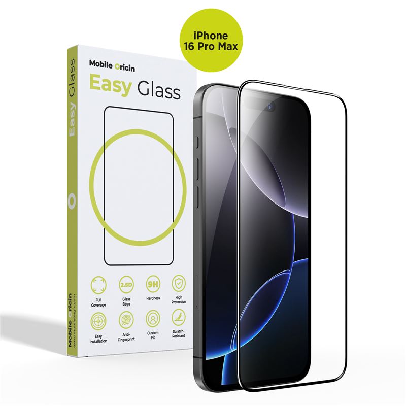 Mobile Origin iPhone 16 Pro Max EasyGlass Case Friendly 9H Full Screen Full Glue Tempered Glass Αντιχαρακτικό Γυαλί Οθόνης - Black