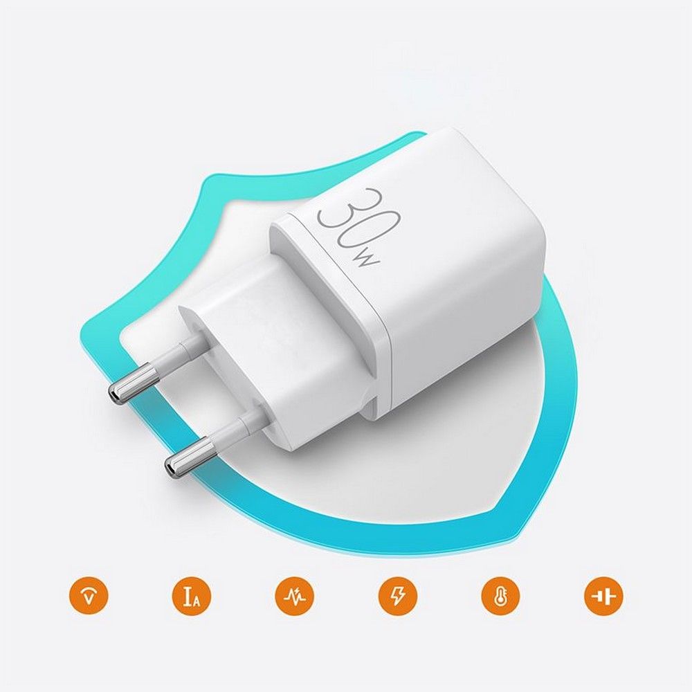 Joyroom L-QP303 Οικιακός Φορτιστής Γρήγορης Φόρτισης USB και Type-C QC 3.0 PD 30W - White