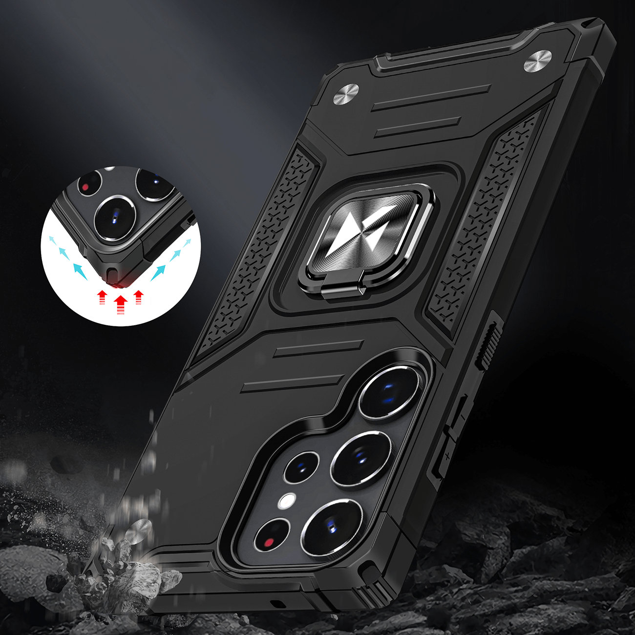 Wozinsky Samsung Galaxy S23 Ultra Ring Armor Σκληρή Θήκη με Πλαίσιο Σιλικόνης και Δαχτυλίδι Συγκράτησης - Black