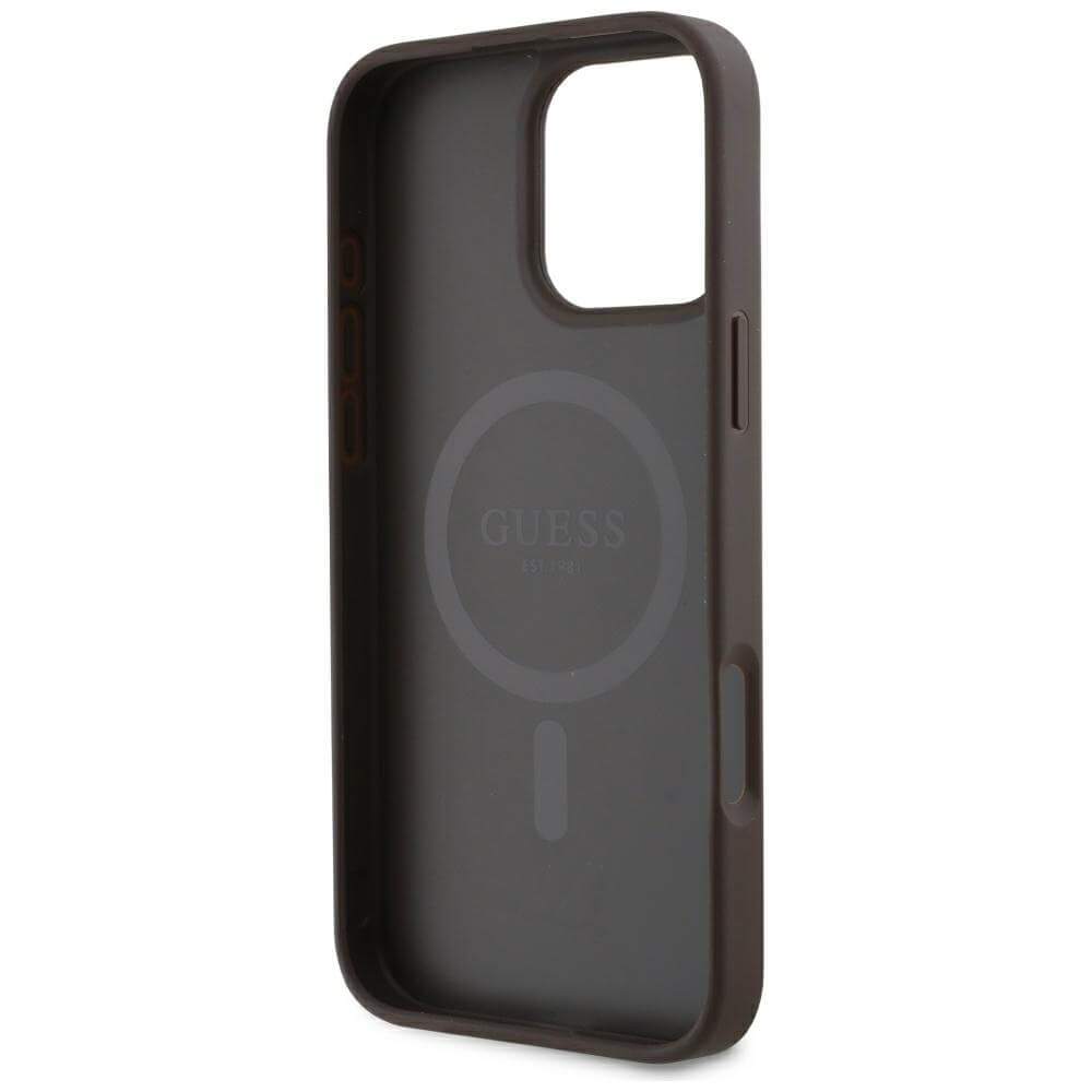 Guess iPhone 16 Pro - HC PU 4G Small 4G and Classic - MagSafe Σκληρή Θήκη με Επένδυση από Οικολογικό Δέρμα - Brown - GUHMP16LP4SM4MW