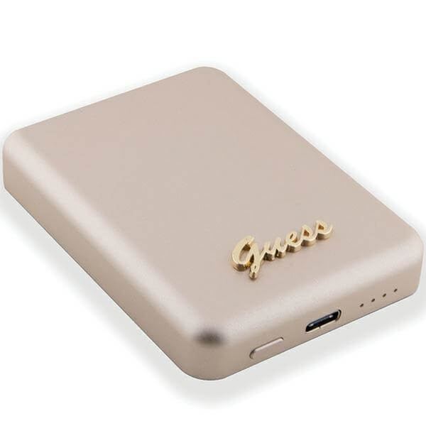 Guess PowerBank 15W - MagSafe Metal Script Logo - 5000 mAh - Gold - GUPBM5ALGSGD
