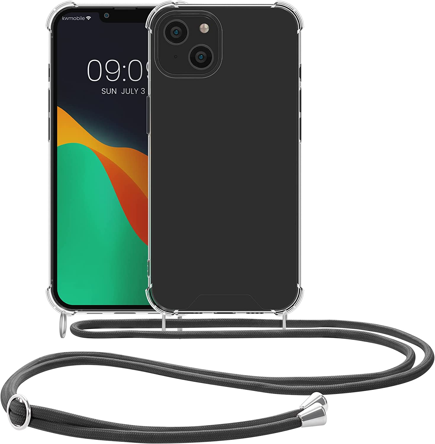 KW iPhone 14 Plus Θήκη Σιλικόνης TPU με Λουράκι - Διάφανη / Grey - 59109.22