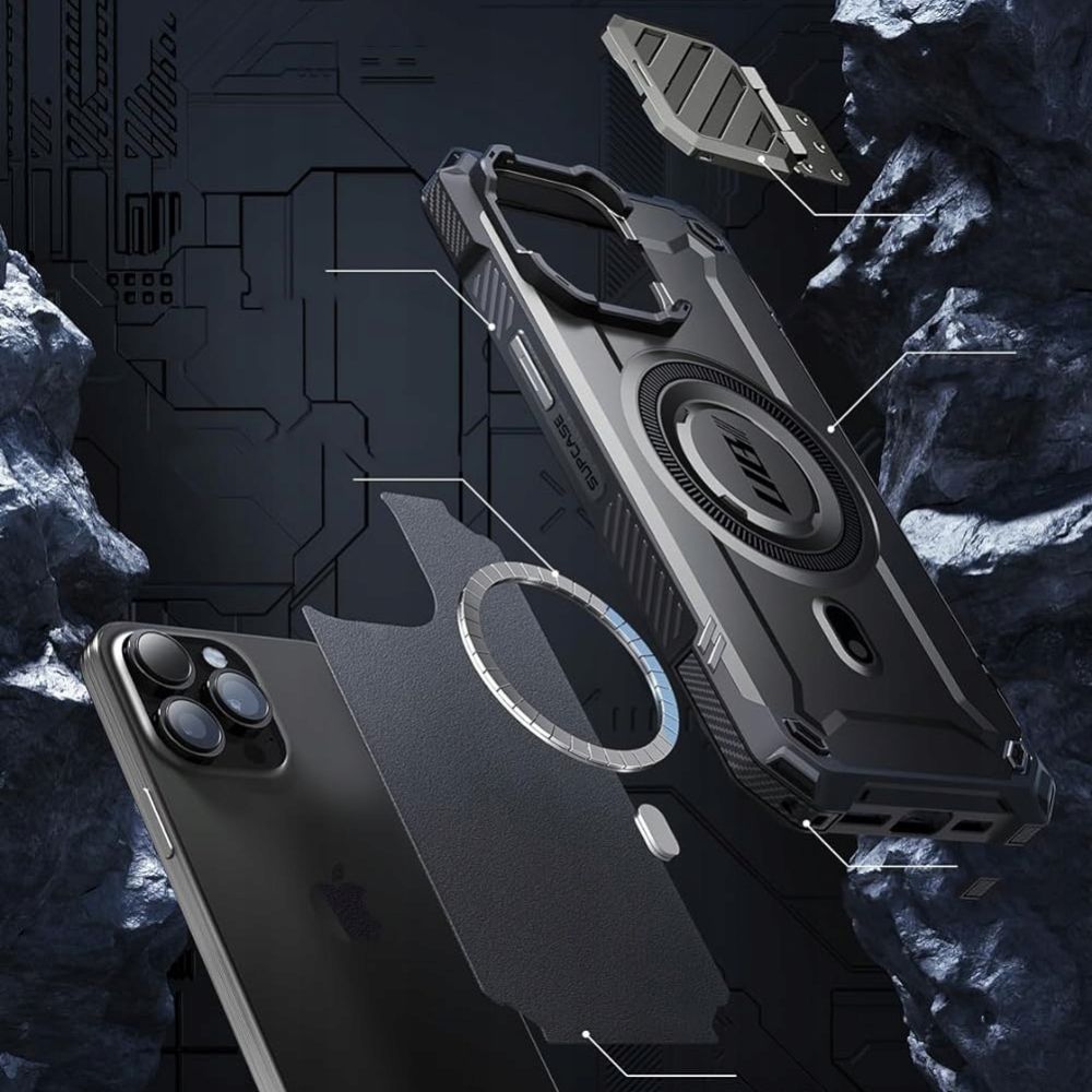 Supcase iPhone 15 Pro Max UB XT Mag Σκληρή Θήκη με Ανοιγόμενο Κάλυμμα Κάμερας / Stand και Magsafe - Black