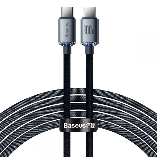 Baseus Crystal Shine Cable Type-C to Type-C PD 100W 3A - Καλώδιο Δεδομένων και Γρήγορης Φόρτισης Type-C to Type-C 2M - Black - CAJY000701 - likebrands.gr