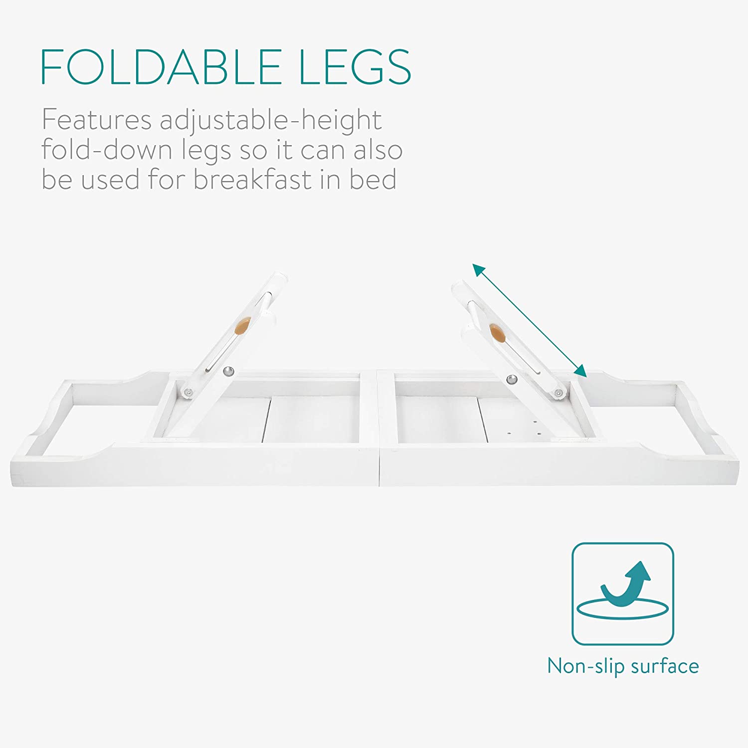 Navaris Wooden Bath Tray Rack Ξύλινη Βάση για τη Μπανιέρα με Πτυσσόμενα Πόδια - White - 47685.03