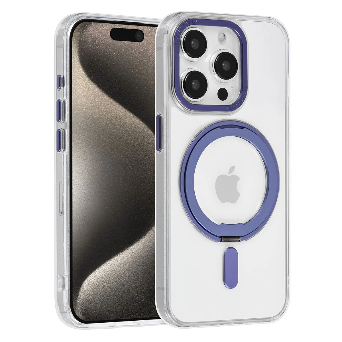 Tuniq iPhone 15 Pro - Σκληρή MagSafe Θήκη με Περιστρεφόμενο Δαχτυλίδι Συγκράτησης - Διάφανη / Μοβ